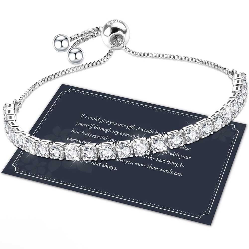 4mm Silver Tennis Adjustable Bracelet with 5A Grade Clear Cubic Zirconia EUC